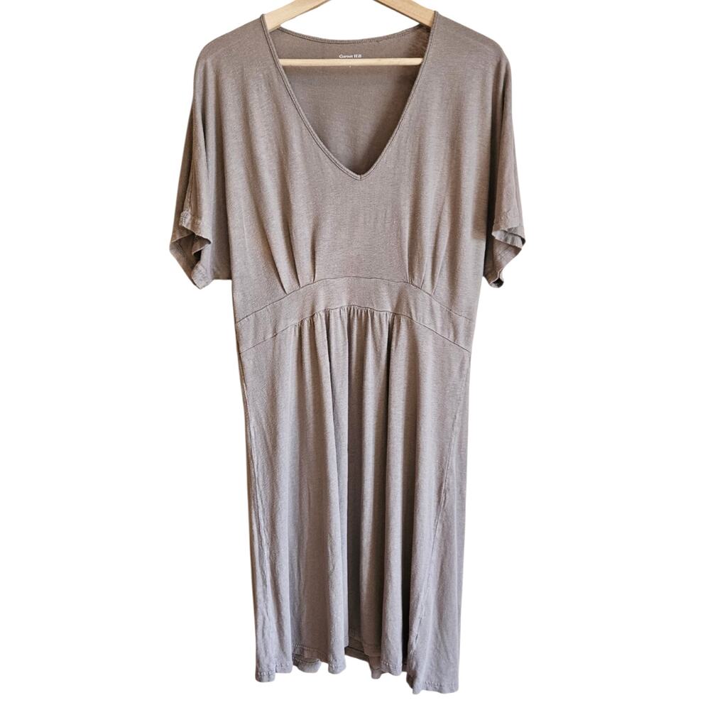 Garnet Hill Size Large Taupe 55% Linen 45% Modal V-Neck Empire Waist Dress